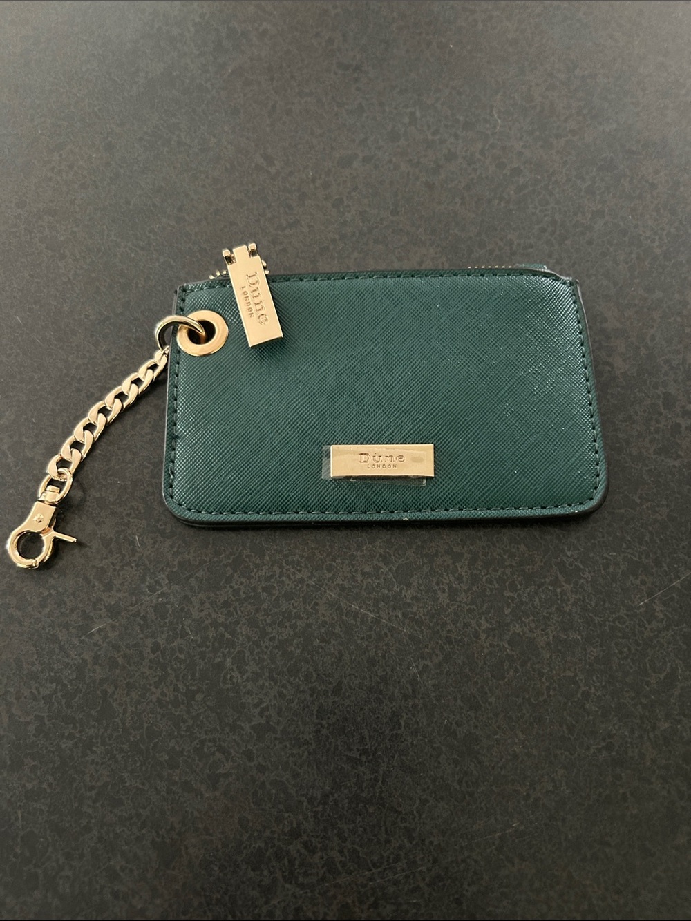 Dune London Emerald Green Saffiano Card Holder with Gold Chain